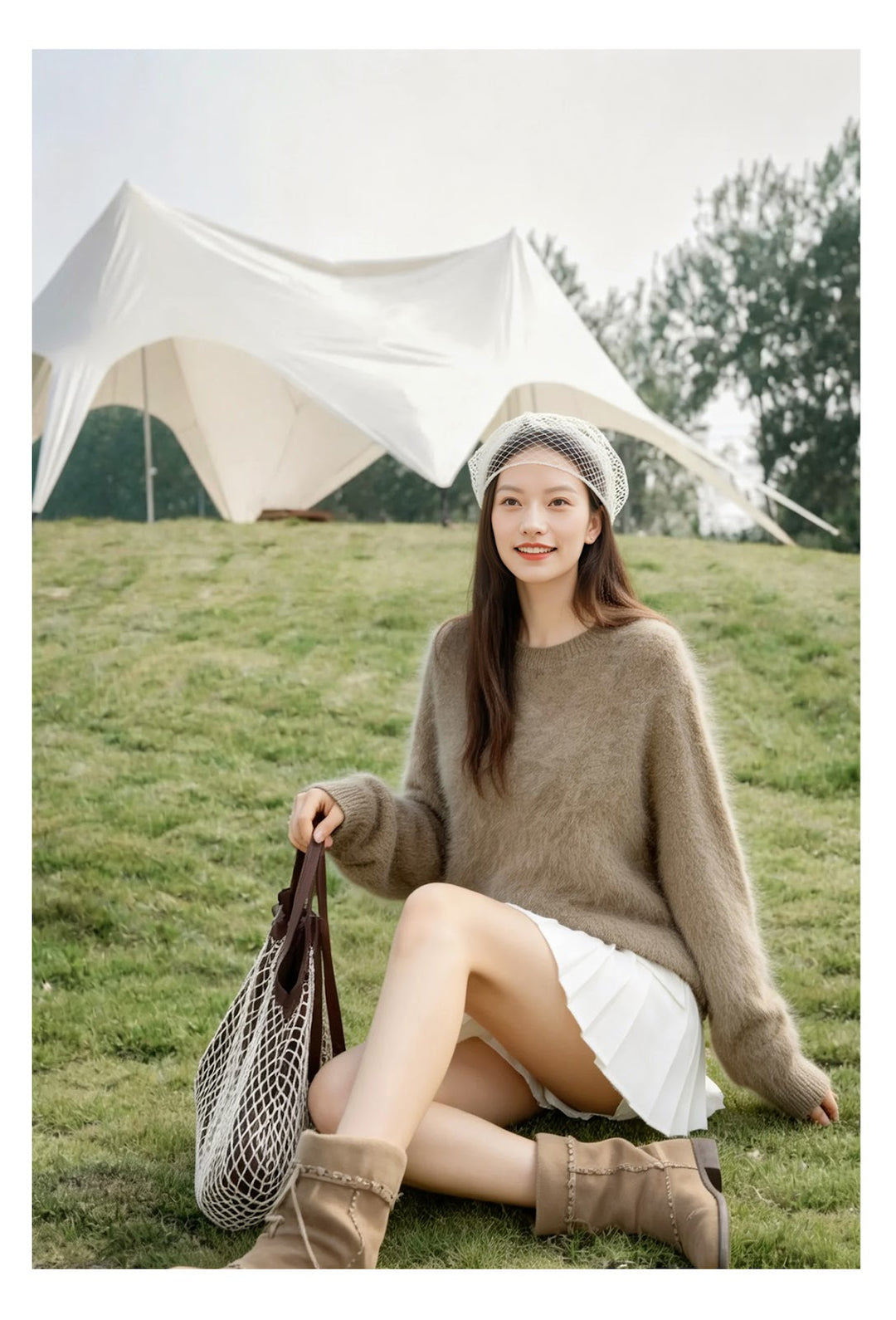 Women's knit sweater made of wool blend with V-neck