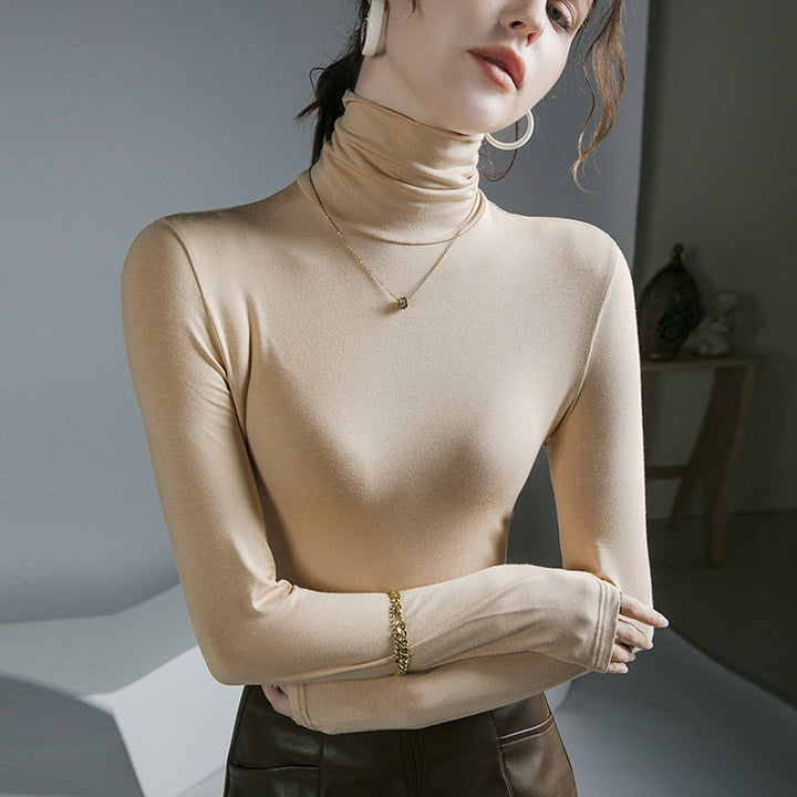 Elastic women's long-sleeve shirt with roll collar