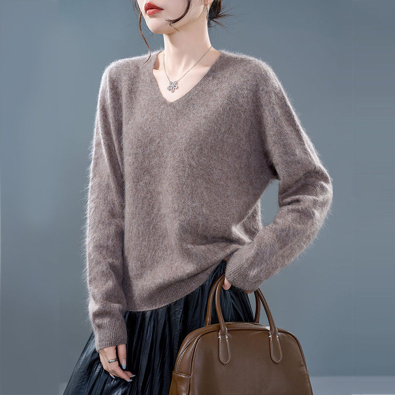 Women's Cashmere Wool Sweater, Brushed, Round or V-Neck