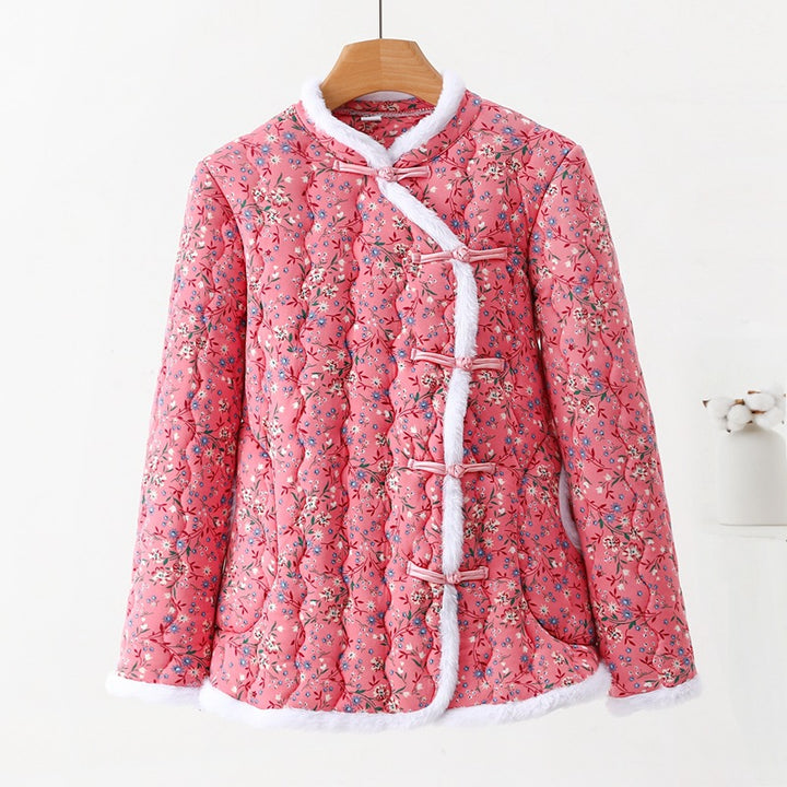Padded women's quilted jacket in Chinese style with toggle buttons
