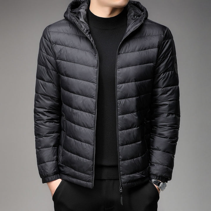 Light men's padded jacket with stand-up collar