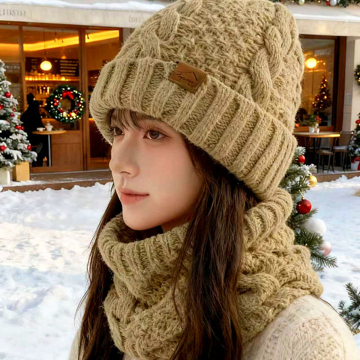 Knitted hat with scarf set, lined, with ear protection