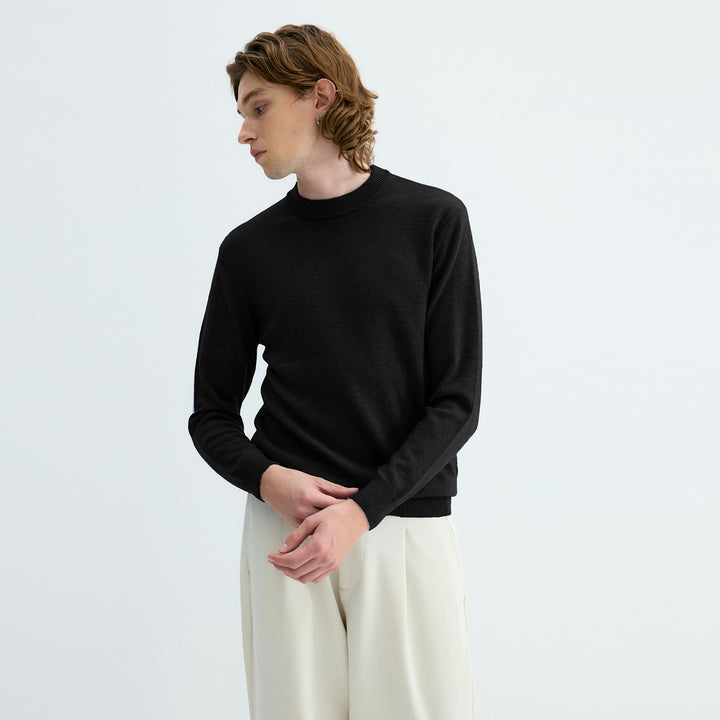 Men's sweater made from 100% sheep wool, stand-up collar
