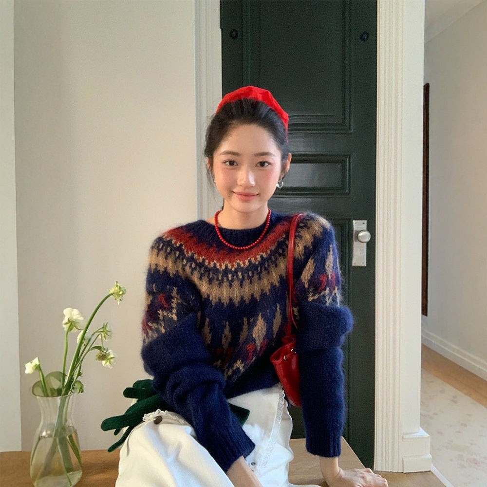 Mohair knit sweater with Fair Isle pattern