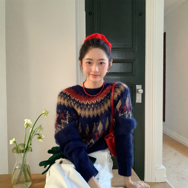 Mohair knit sweater with Fair Isle pattern