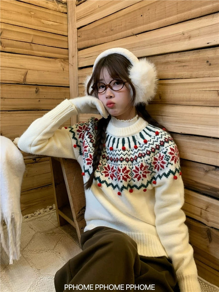 Padded knitted sweater in Christmas red