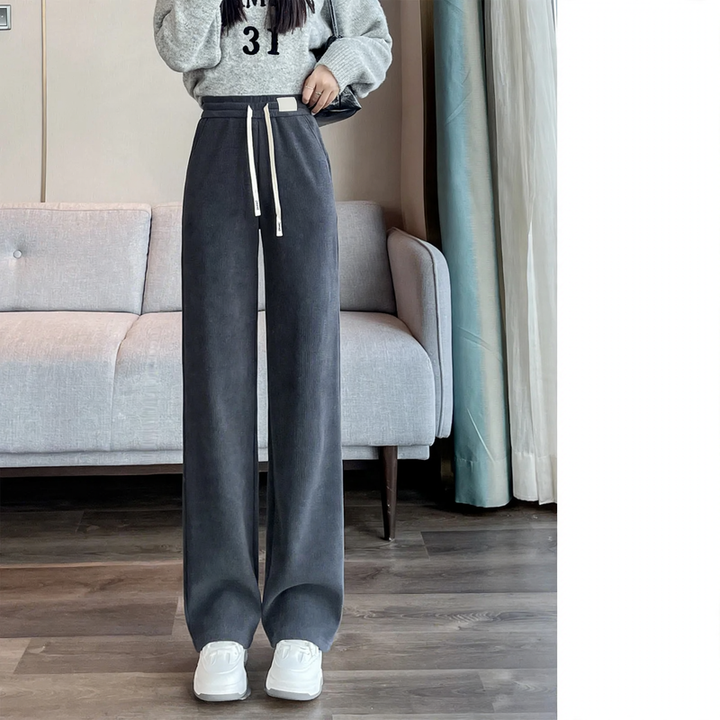 Padded corduroy leisure pants with high waist