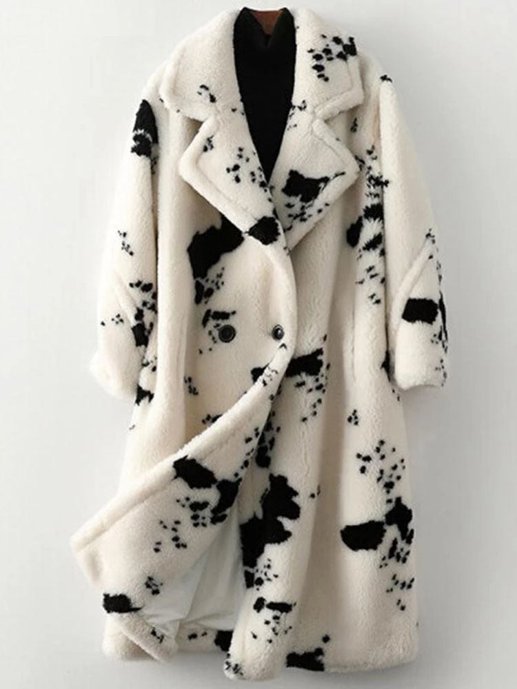 Teddy coat with animal print, lined, women's