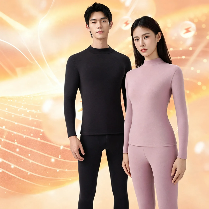Thermal underwear set with stand-up collar, padded