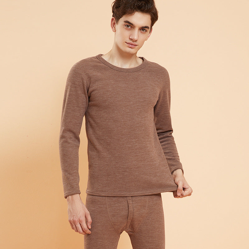 Thermal underwear set with round neckline, solid color