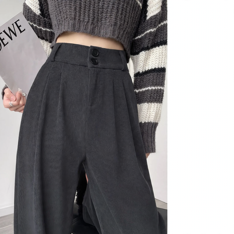 Women's corduroy trousers, padded, straight cut