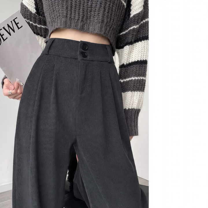 Women's corduroy trousers, padded, straight cut