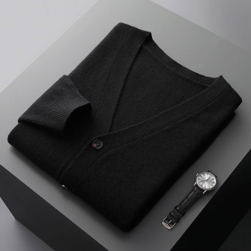 Men's cardigan with V-neck, wool