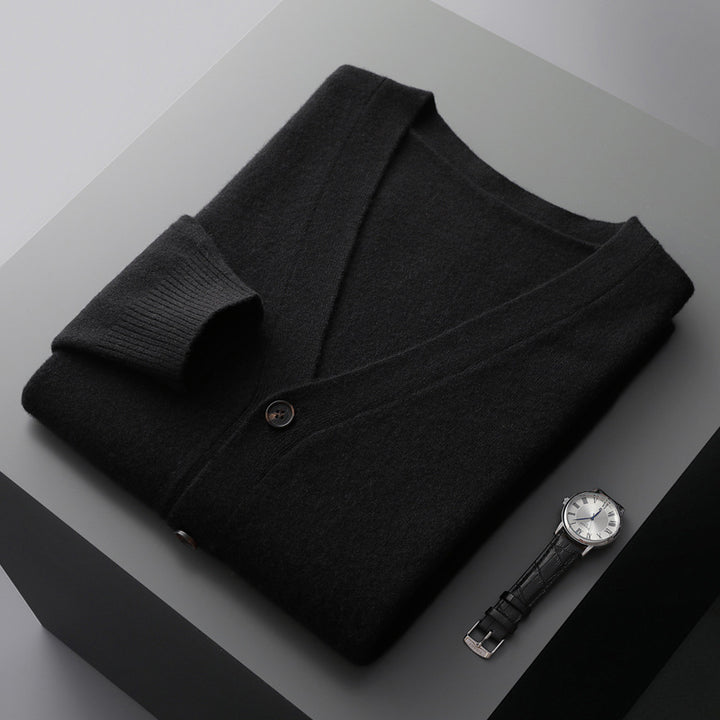 Men's cardigan with V-neck, wool