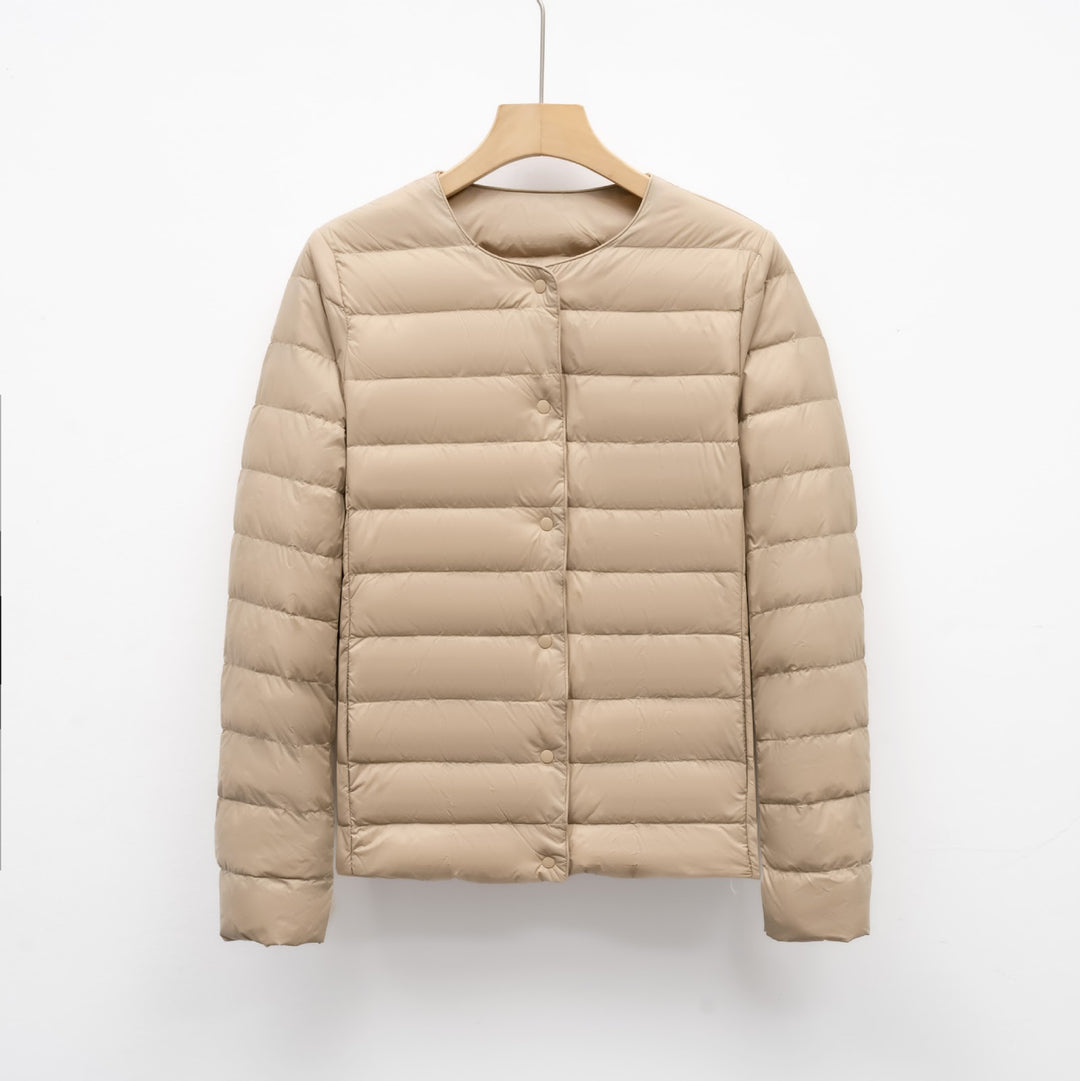 Light women's padded jacket with round neck