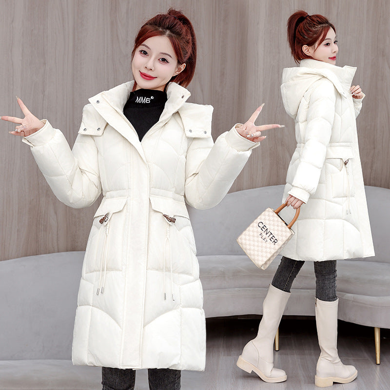 Long, padded women's winter jacket