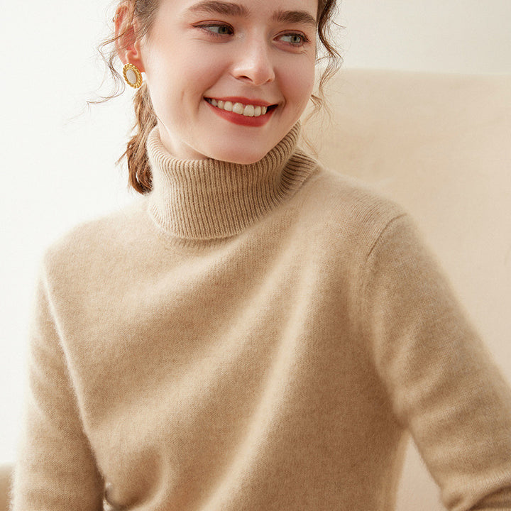 Women's cashmere sweater, high-neck, two-ply, knitted