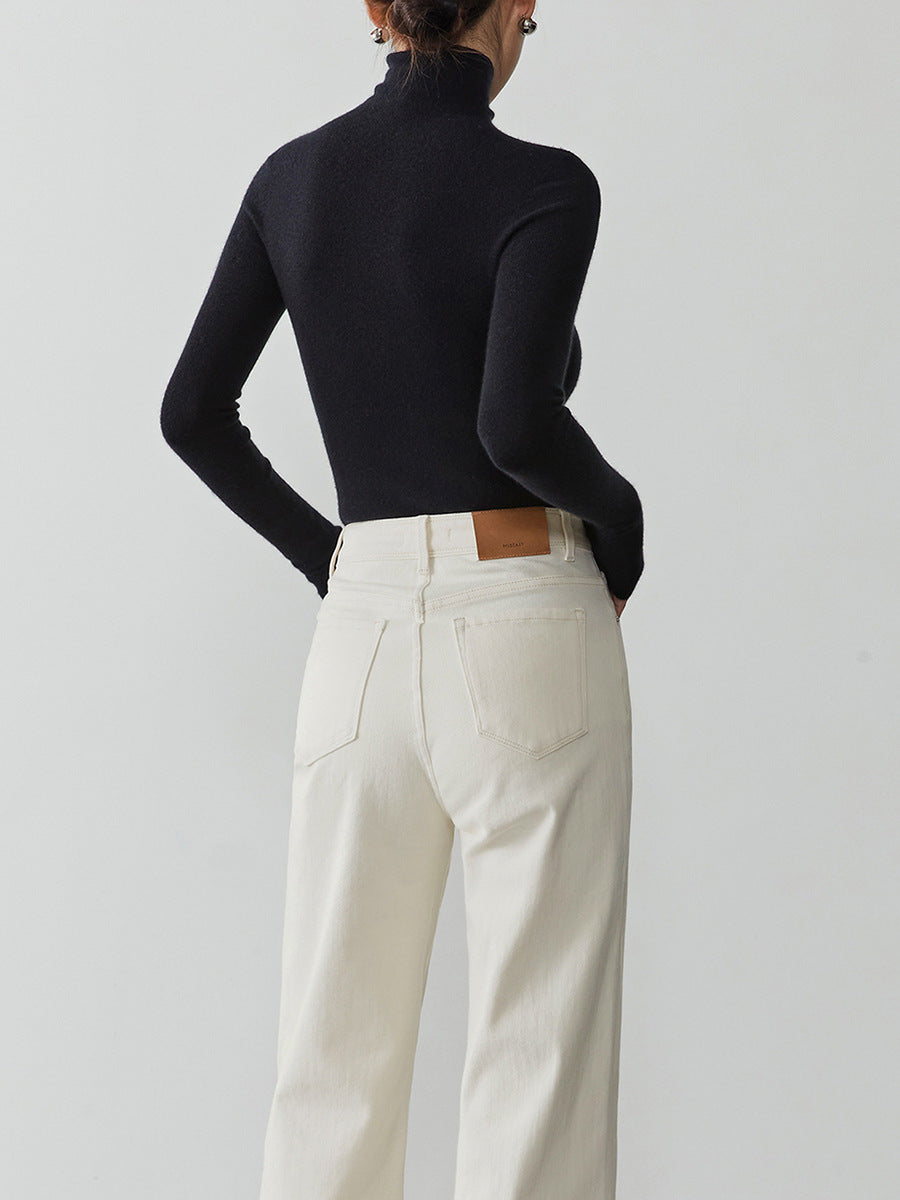 Women's cashmere sweater with stand-up collar, seamless