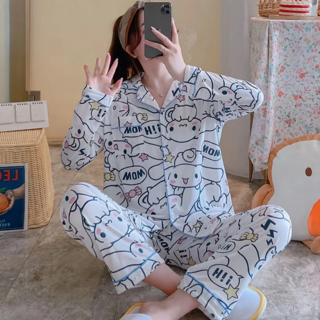 Ladies' Pajama Set, long-sleeved with ruffles