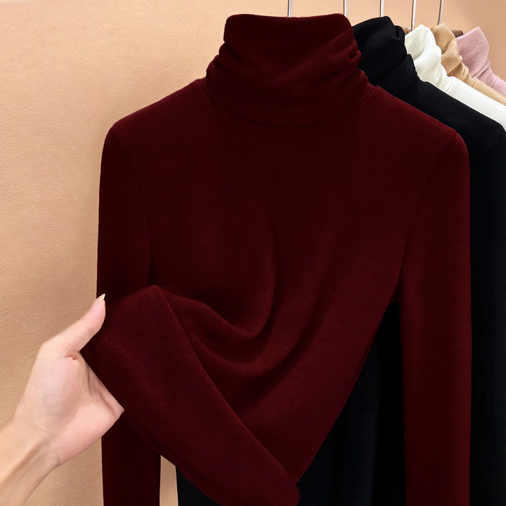 Padded knitted sweater with high collar