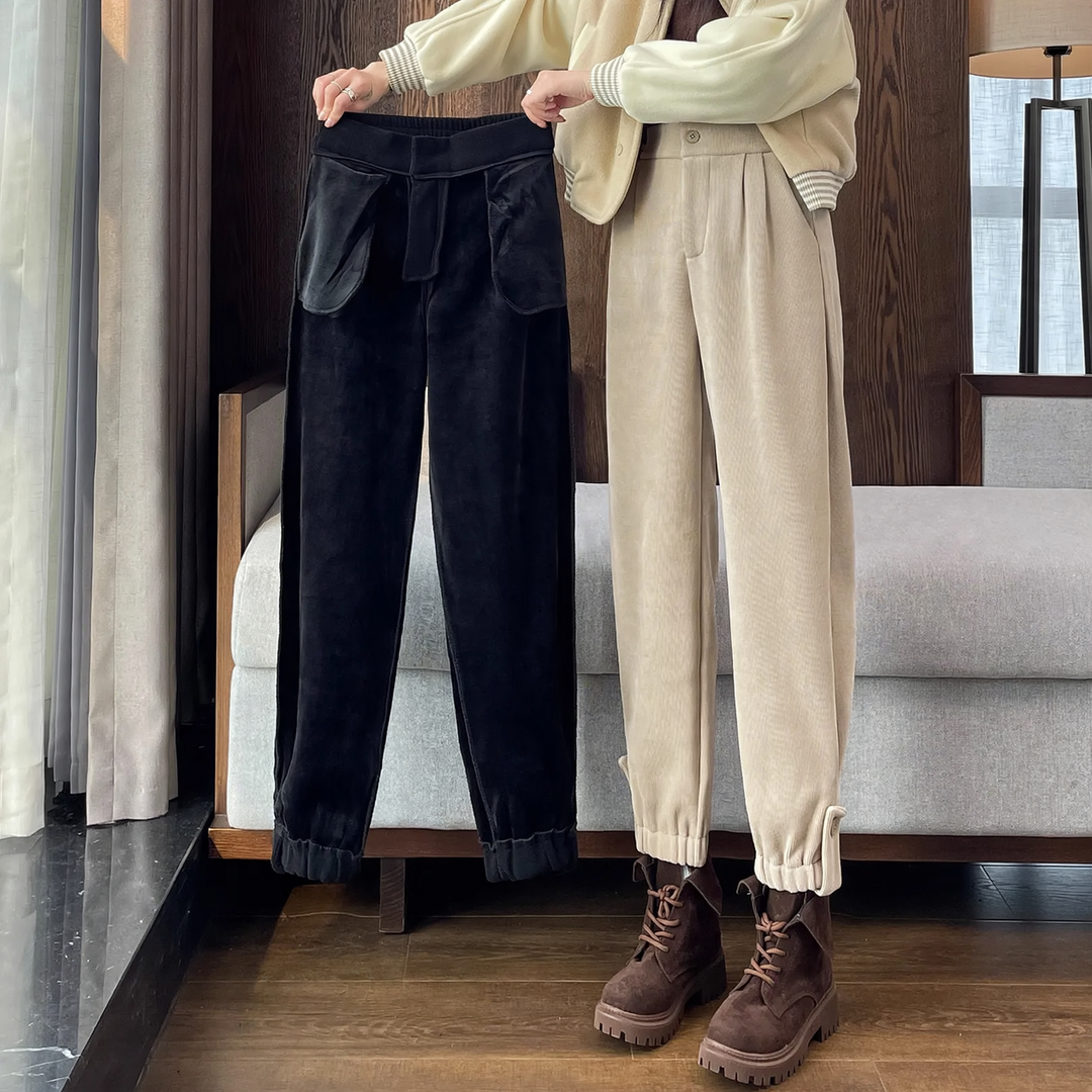 Women's leisure pants made of chenille, lined