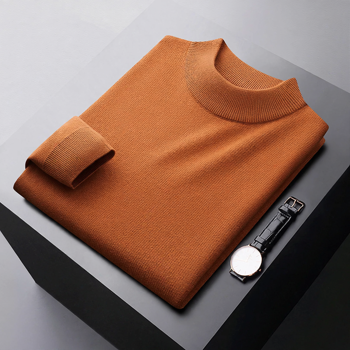 Men's wool pullover, stand-up collar, lined