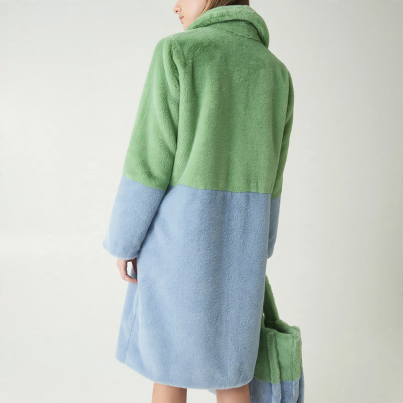Women's coat made of faux fur, warm, mid-length