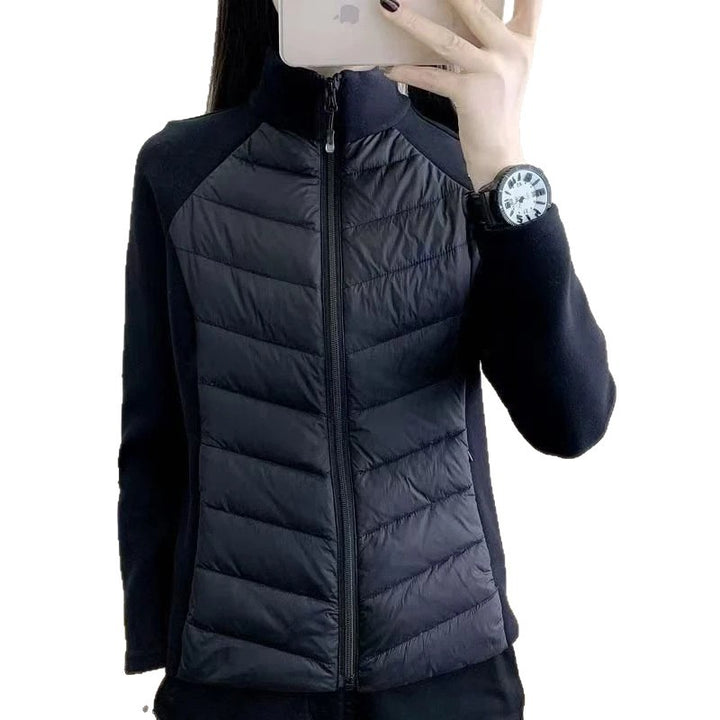 Light women's padded jacket, tailored, with stand-up collar