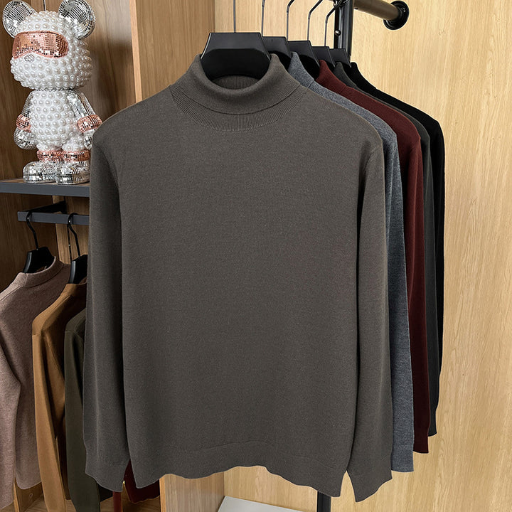 Men's pullover made of silk and sheep wool, stand-up collar