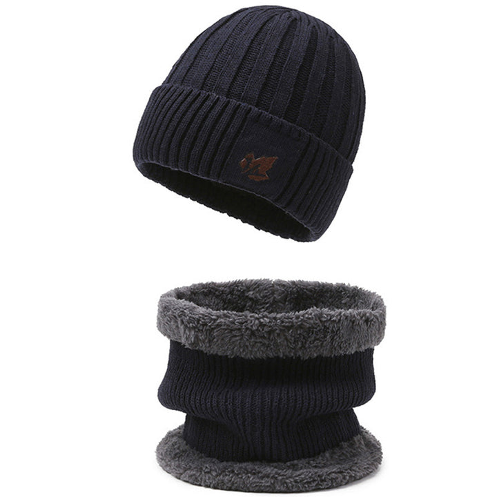 Knitted cap and neck protection set, lined, for men
