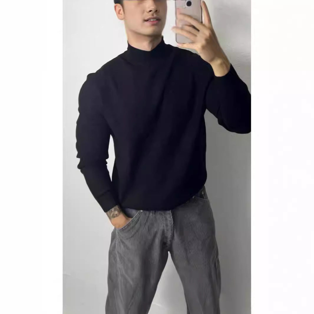 Men's knitted pullover, stand-up collar, form-fitting