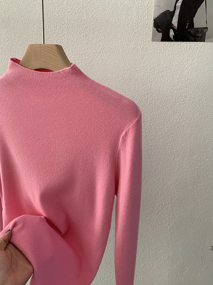 Slim stand-up collar sweater, solid color, long-sleeved