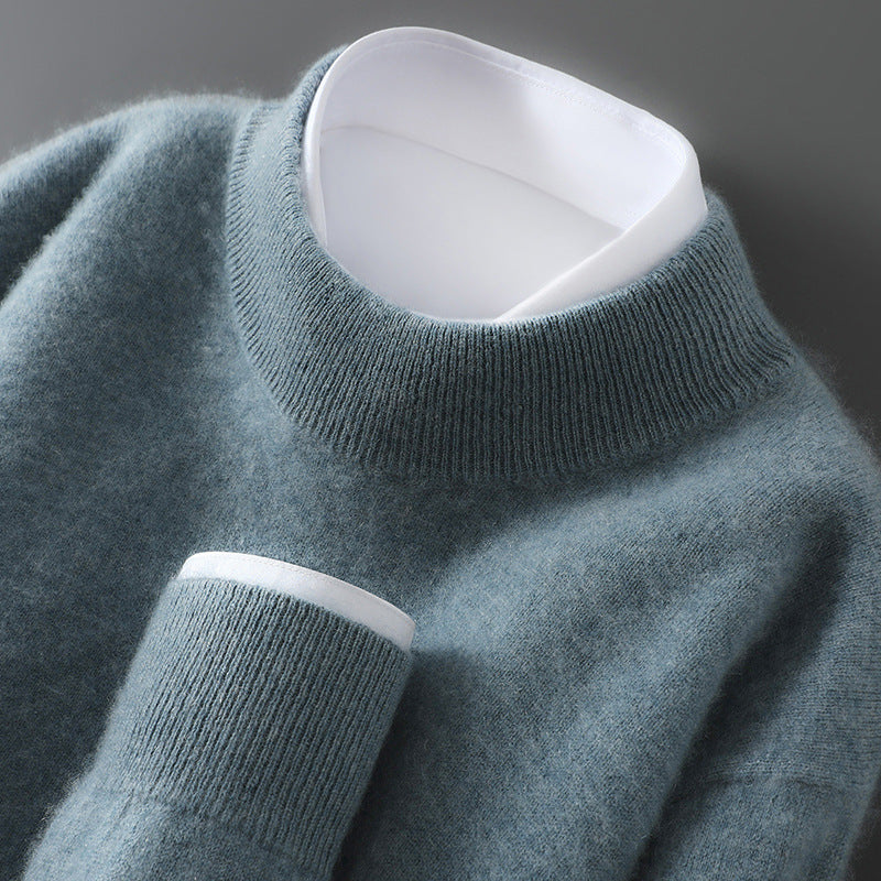 Men's wool sweater with stand-up collar, 100% wool