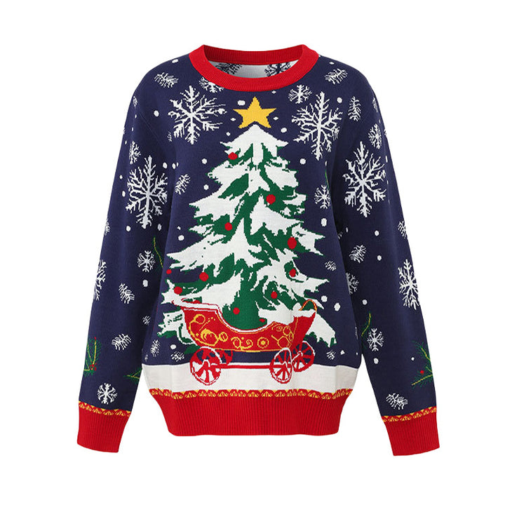 Unisex Christmas sweater with reindeer and tree jacquard