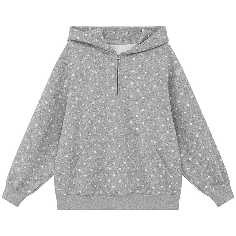 Hooded sweatshirt with star pattern and zipper