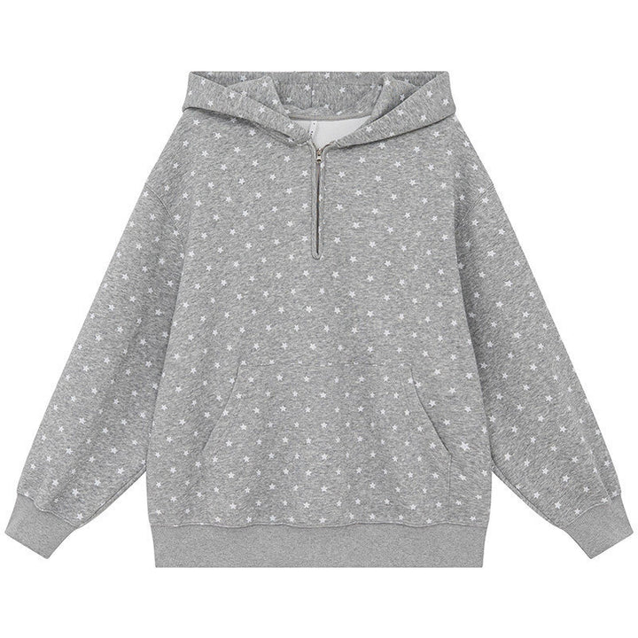 Hooded sweatshirt with star pattern and zipper