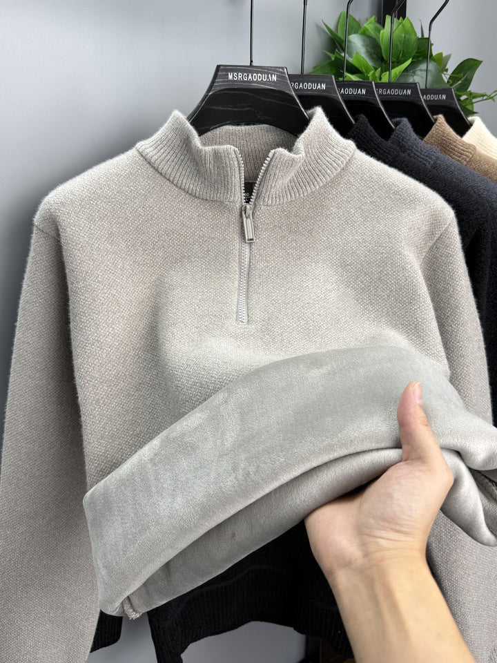 Men's pullover with zipper, lined, stand collar