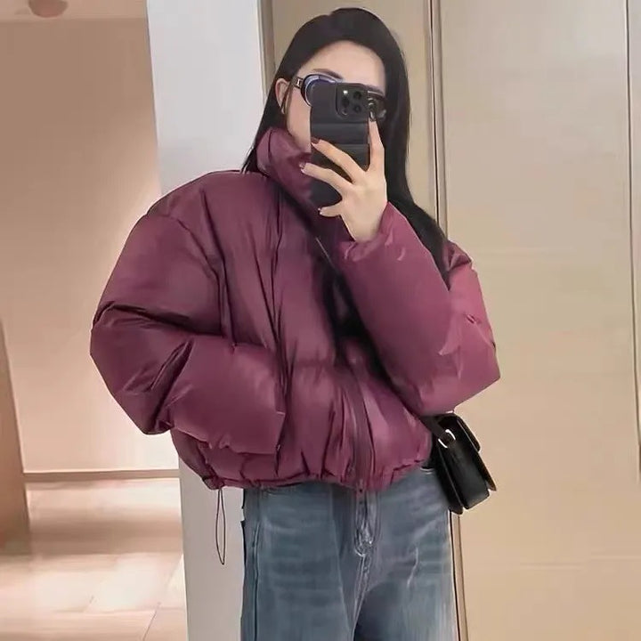 Short women's quilted jacket with stand-up collar, lined