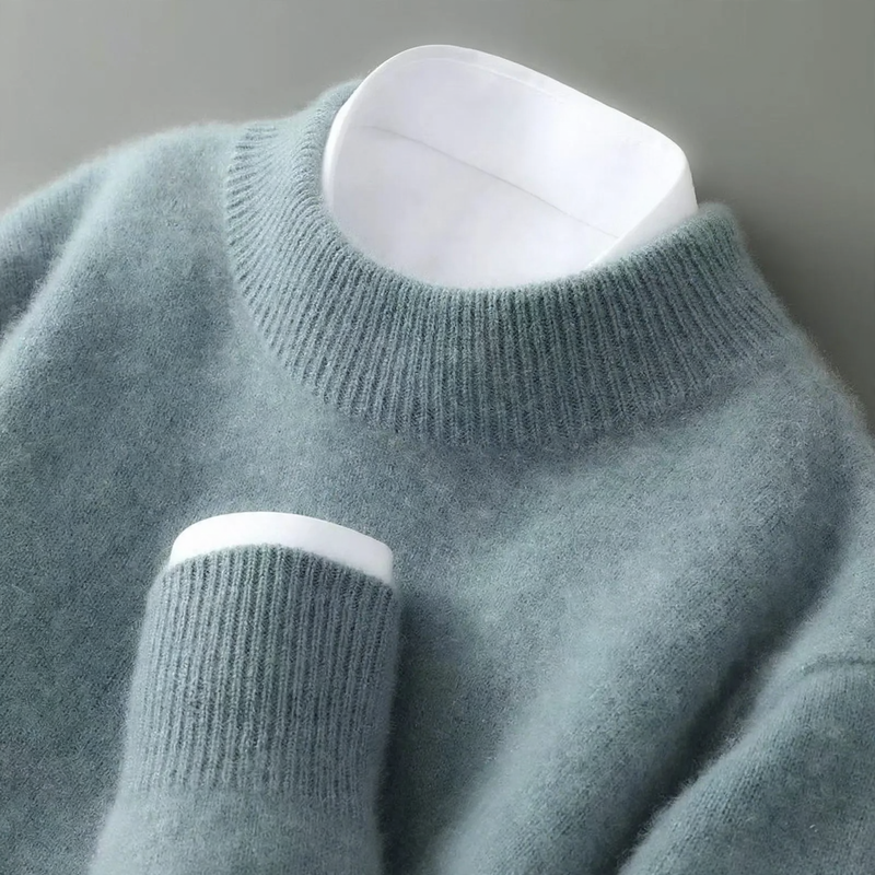 Men's wool sweater, half collar, knitted, loose