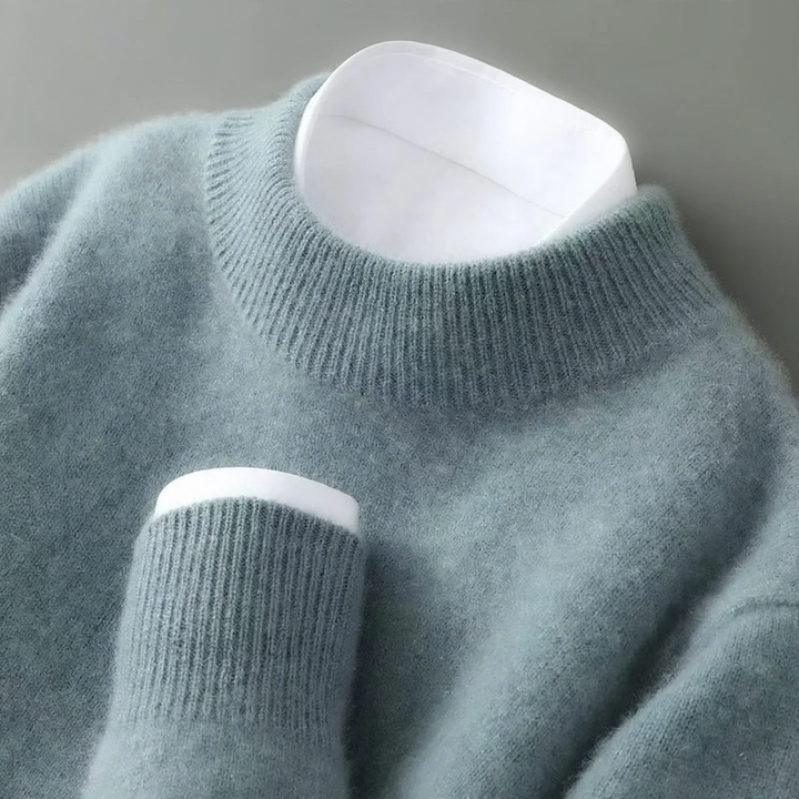 Men's wool sweater, half collar, knitted, loose