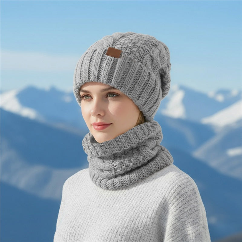 Knitted hat and scarf set with ear protection