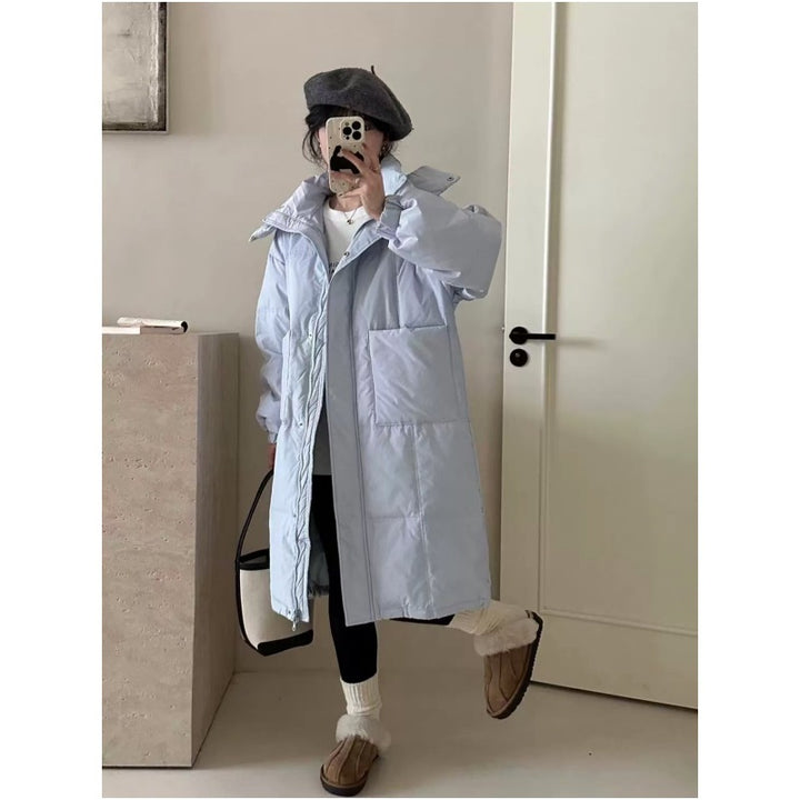 Long women's winter jacket with hood