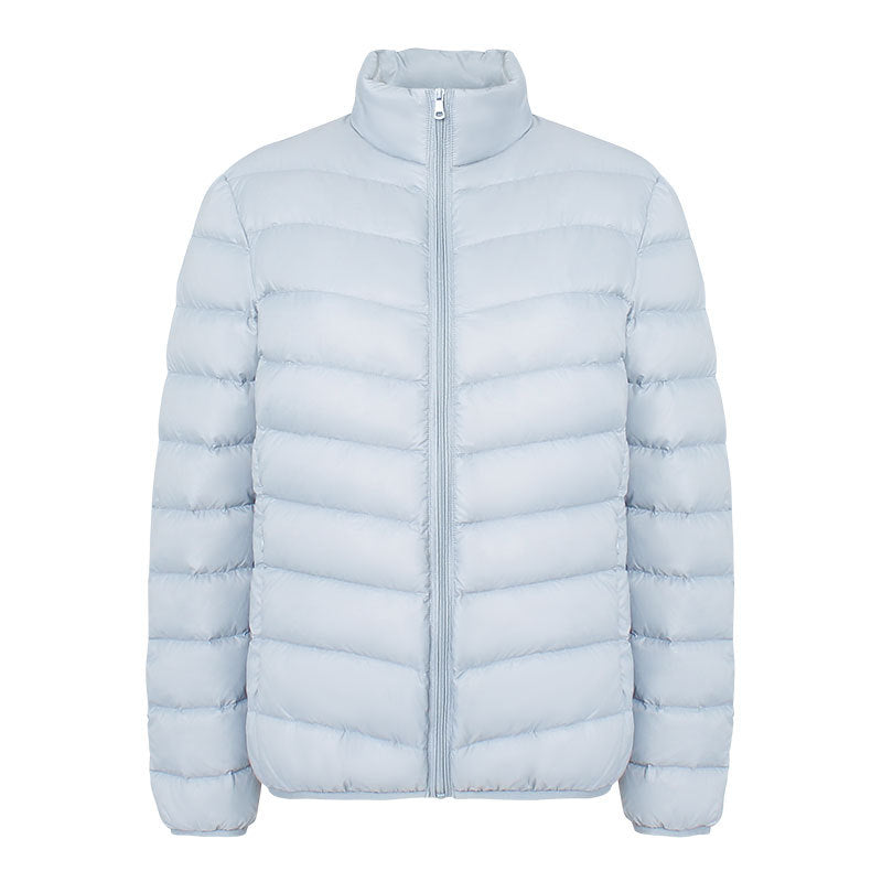 Light women's down jacket with stand-up collar