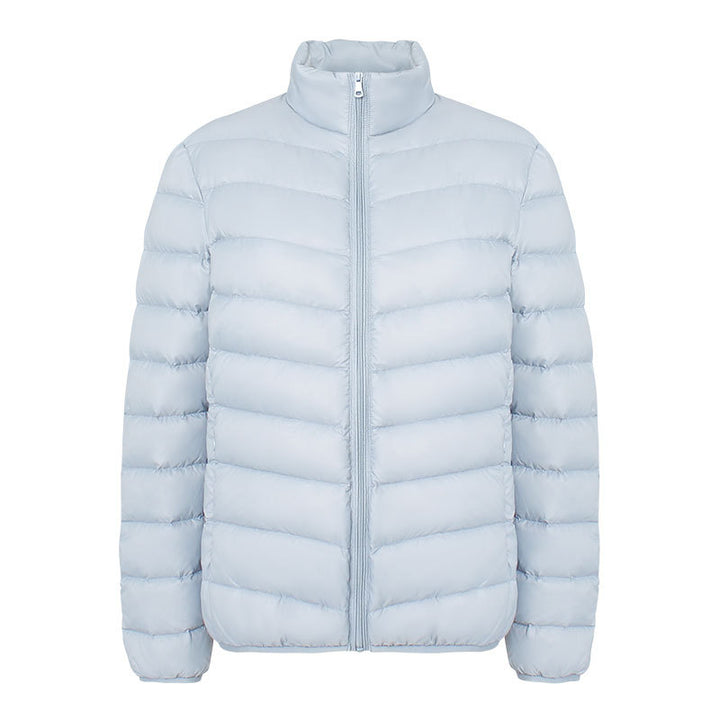 Light women's down jacket with stand-up collar