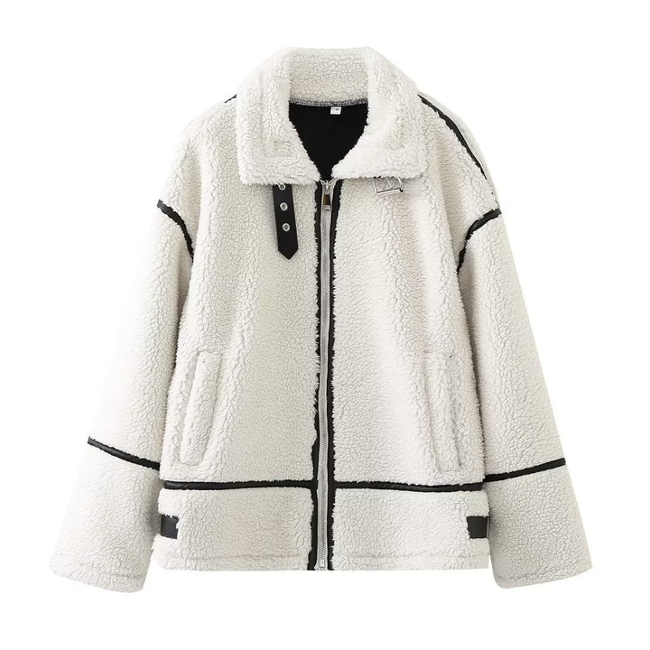 Fashionable patchwork jacket with lambskin look