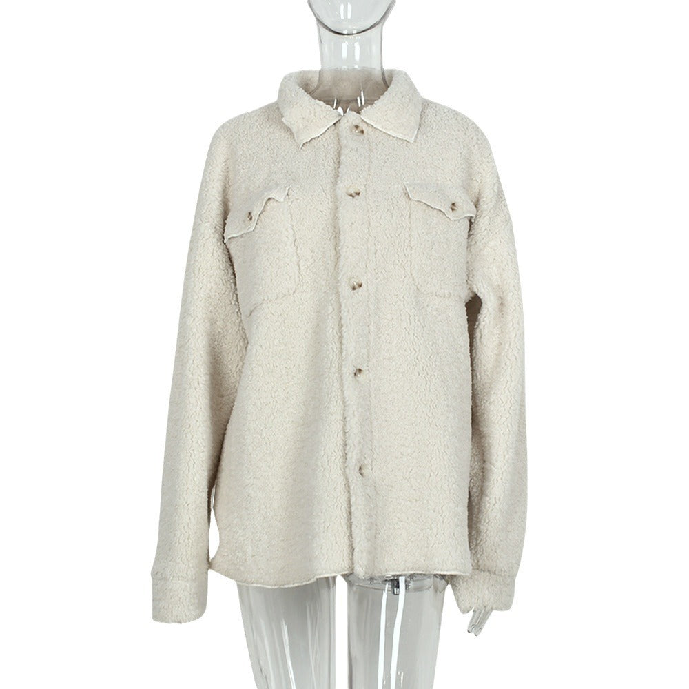 Loose Teddy Coat with Buttons