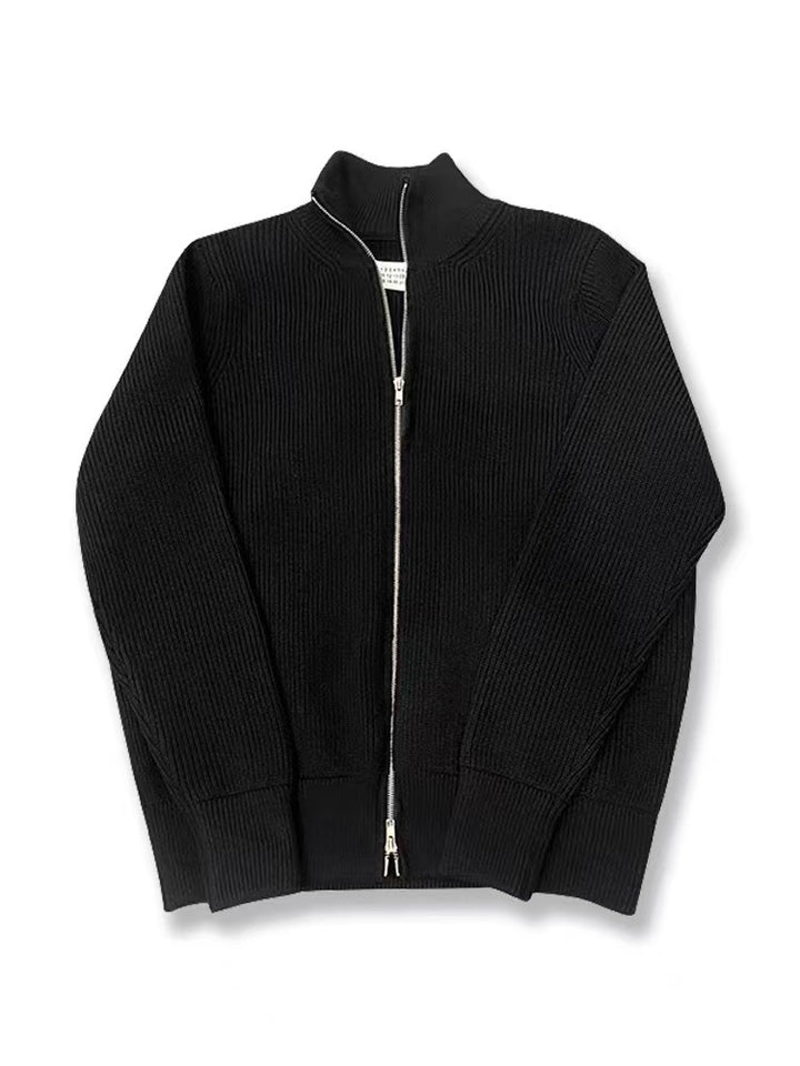 Unisex knitted jacket with roll neck and double zipper