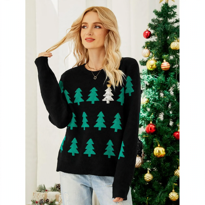 Christmas sweater with Christmas tree embroidery