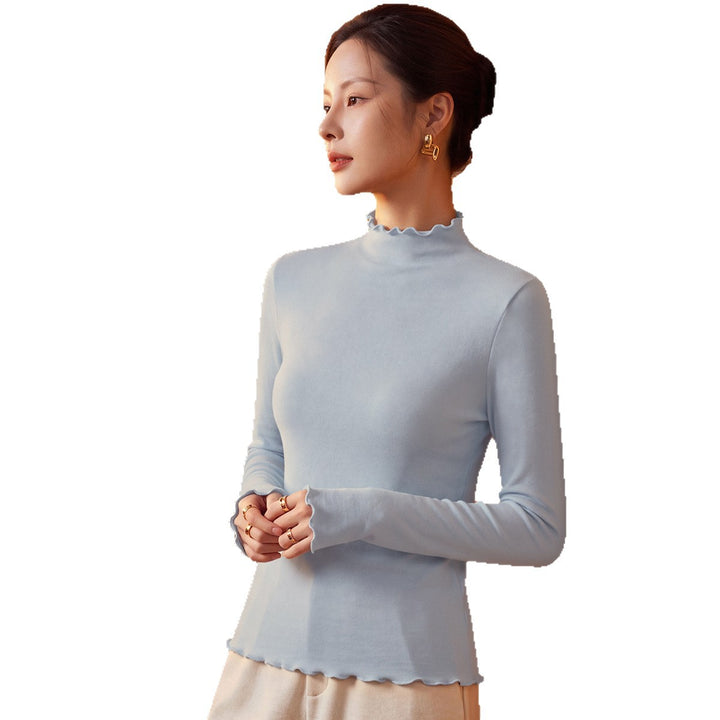 Women's undershirt with stand-up collar and ruffle edge
