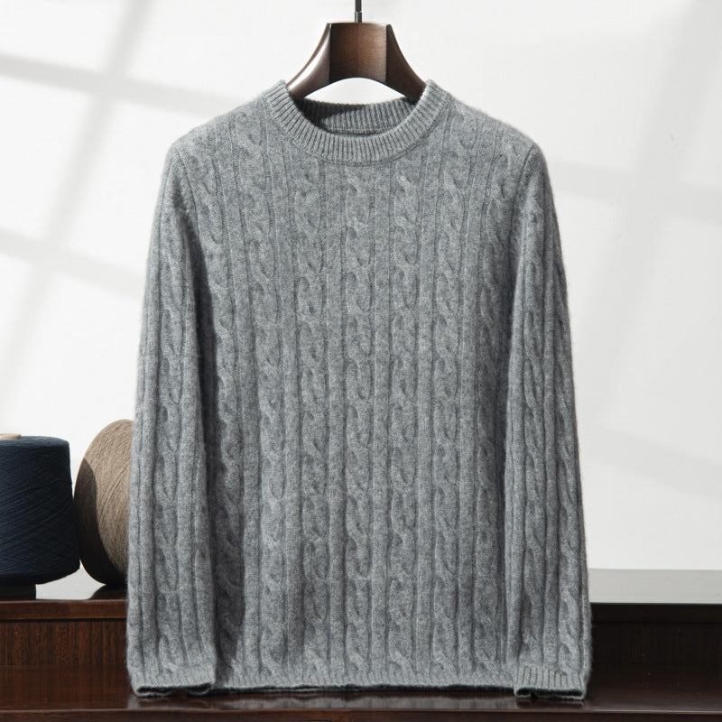 Men's cashmere sweater, cable pattern, heavy knit design